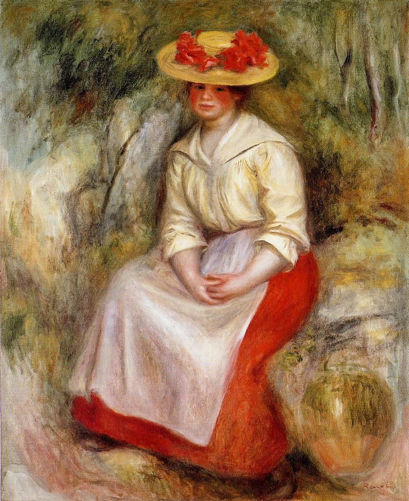 Gabrielle in a straw hat 1900